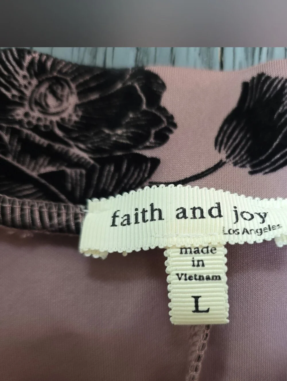 Faith and Joy Dusty Pink A-Line Skirt with Black Floral Print (Size:large)